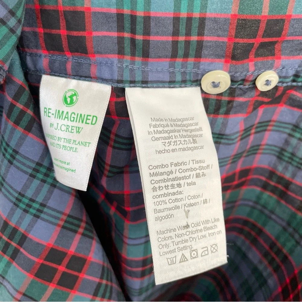 J Crew Secret Wash Cotton Poplin Shirt Long Sleeve Button Down Plaid XL